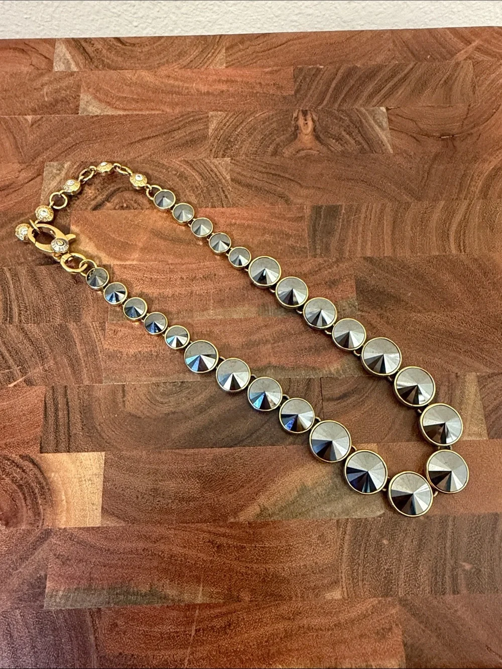 Henri Bendel On Point Black Swarovski Crystal and Gold Necklace